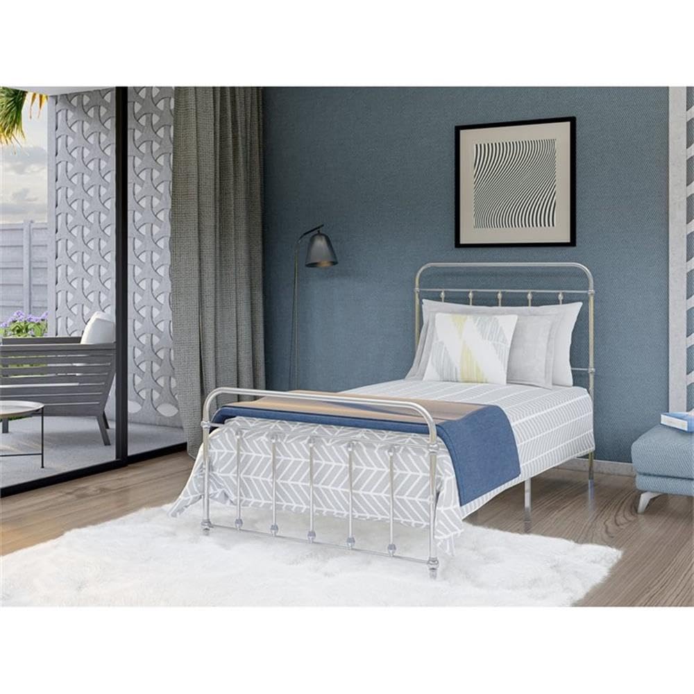 East West Furniture GDTBSIL Garland Twin Bed Frame with 6 Metal Legs - Deluxe Bed Frame in Powder Coating Silver Color